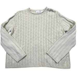 Villager Sport Cable Knit Sweater Women  XL Cotton Classic Yellow Rolled Collar